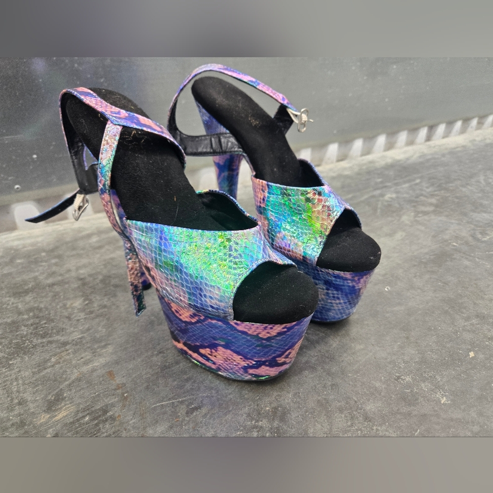 Pleaser Iridescent Snake Skin Pleather Heels